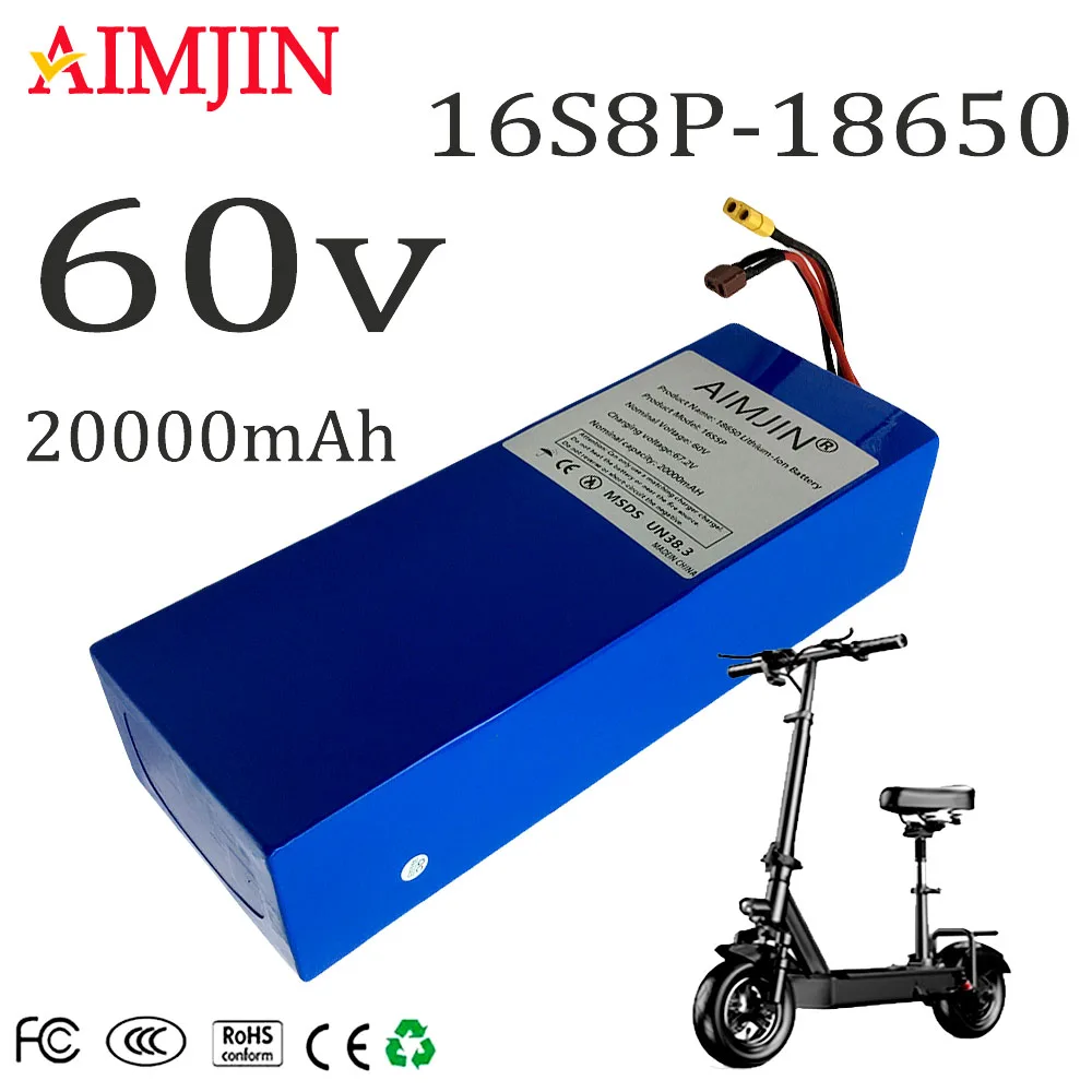 

NEW 60V With built-in BMS 16S5P 20Ah 2000W high-power Li-ion battery pack for Motorcycle, scooter, Bicycle MotorReplace battery