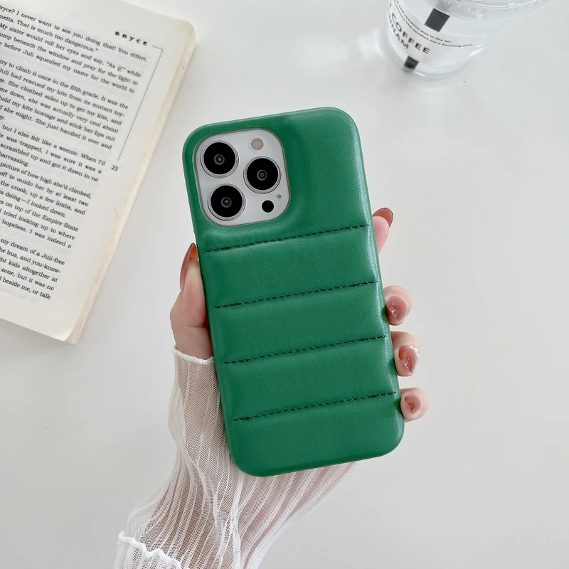 Luxury Candy Color  Down Jacket The Puffer Phone Case For iPhone 14 13 12 11 Pro Mini Xs Max X Xr 7 8 Puls SE Soft Leather Cover