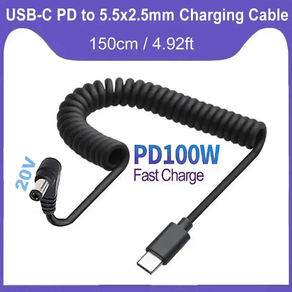 USB C to DC 5.5mm X 2.5mm Power Cord, USB Type C PD Input to DC 20V 5A Out Power Cable, for Outdoor, Studio and Travel Charging