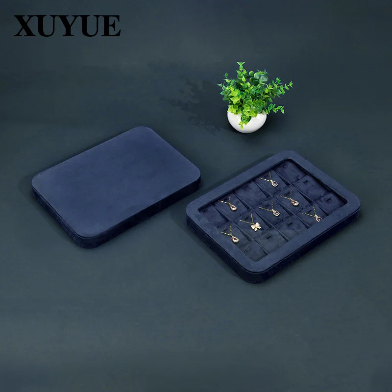 Jewelry Display Tray with Lid for Market Stalls, Necklace Ring Earring Display Case, Velvety Suede Storage Tray