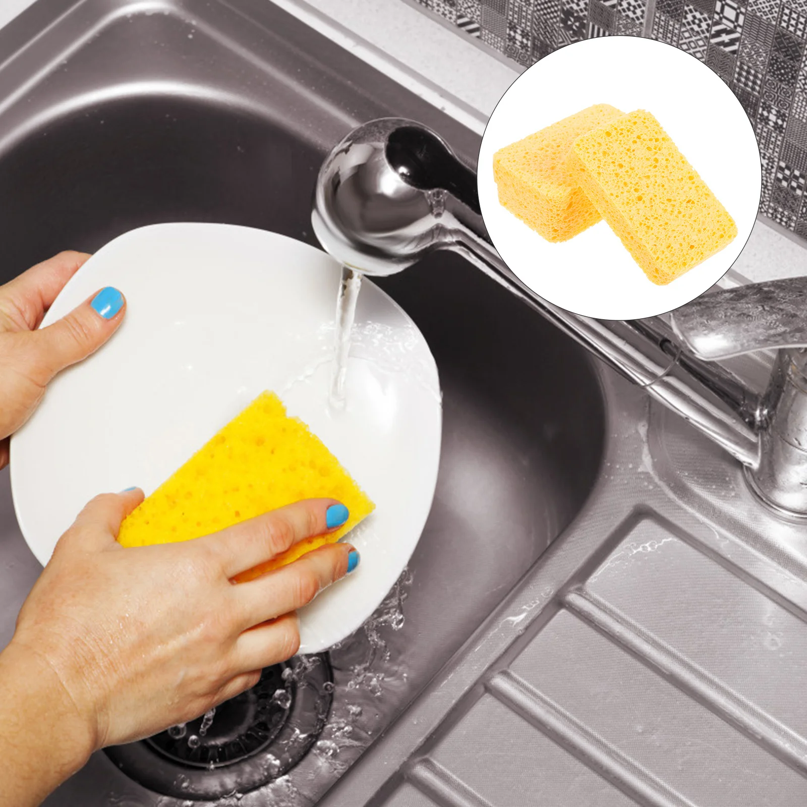 4pcs Wood Pulp Dishwashing Sponge Heavy Duty Cellulose Scrub Sponge For Kitchen Cleaning Scouring Pad Multi-Function Wiping Tool