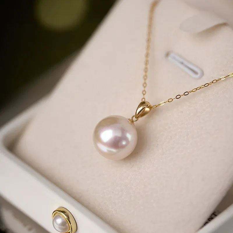 

Simple 11-12mm Natural Sea Round Genuine White Pearl 925 Sterling Silver Pendant Necklace for Women Girls Jewelry