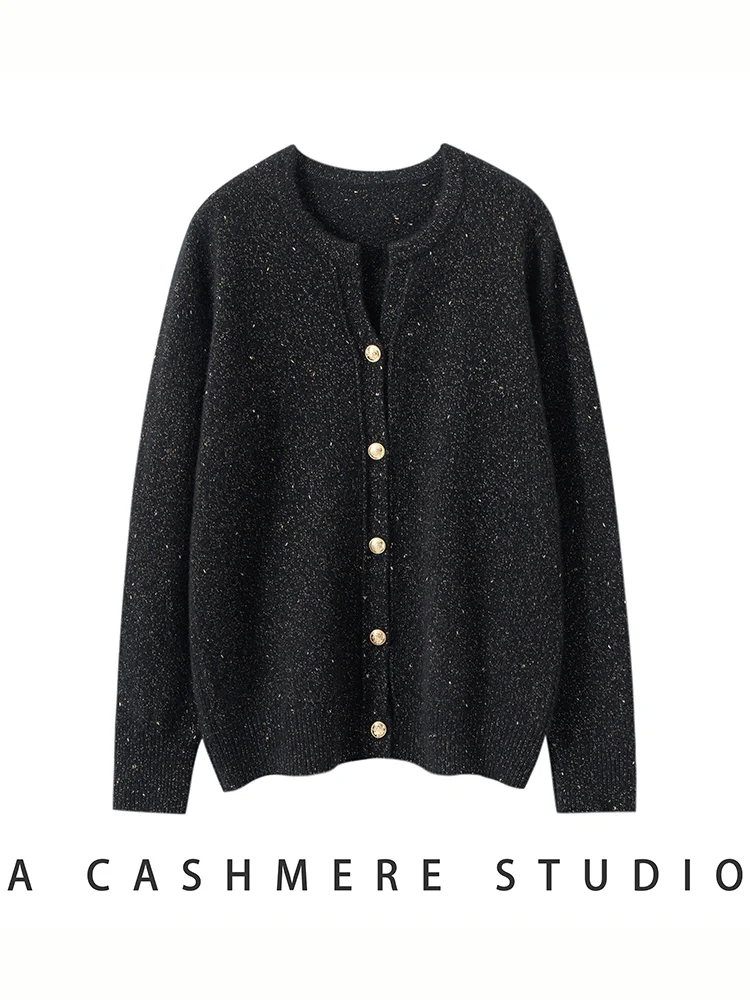 Sweter damski TLOML ze 100% kaszmiru, kołnierz w kształcie nożyczek, kardigan z motywem złotych fasolek, jesienno-zimowy, wysokiej jakości kaszmirowy płaszcz dzianinowy, codzienne topy.