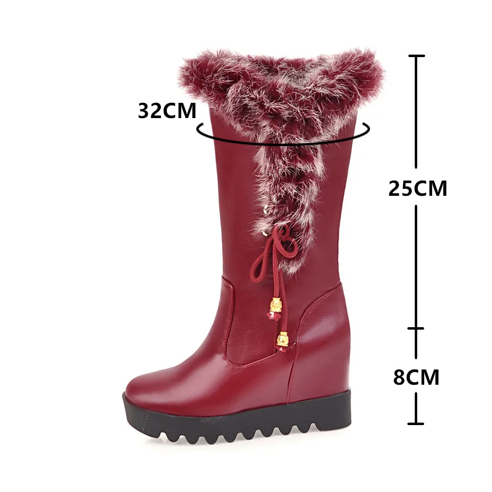 2024 Winter Womens Snow Boots Warm Fur Mid Calf High Boots Lace-up Female Shoes Female Cute Padded Boots Zapatos de Mujer 33