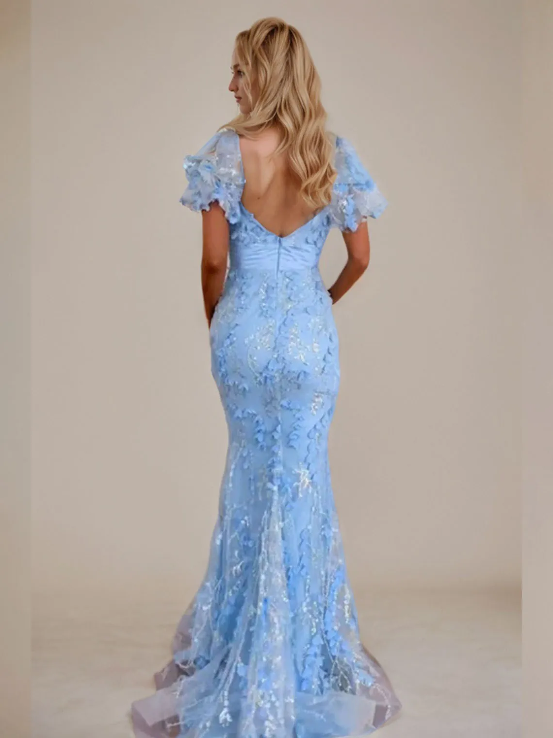 Gaun Malam Putri Duyung Elegan Fashion Gaun Prom Applique Tulle Simpul Pita Lengan Pendek Leher Sayang 2025 Gratis Disesuaikan