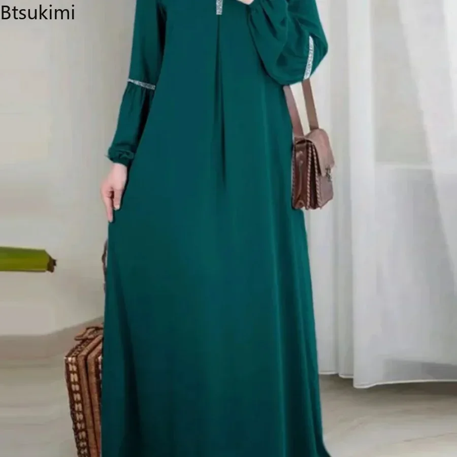 

New2024 Women's Fashion Muslim Abaya Hijab Dress Women Casual Sequin Sundress Solid Party Holiday Dresses Islamic Clothing Woman