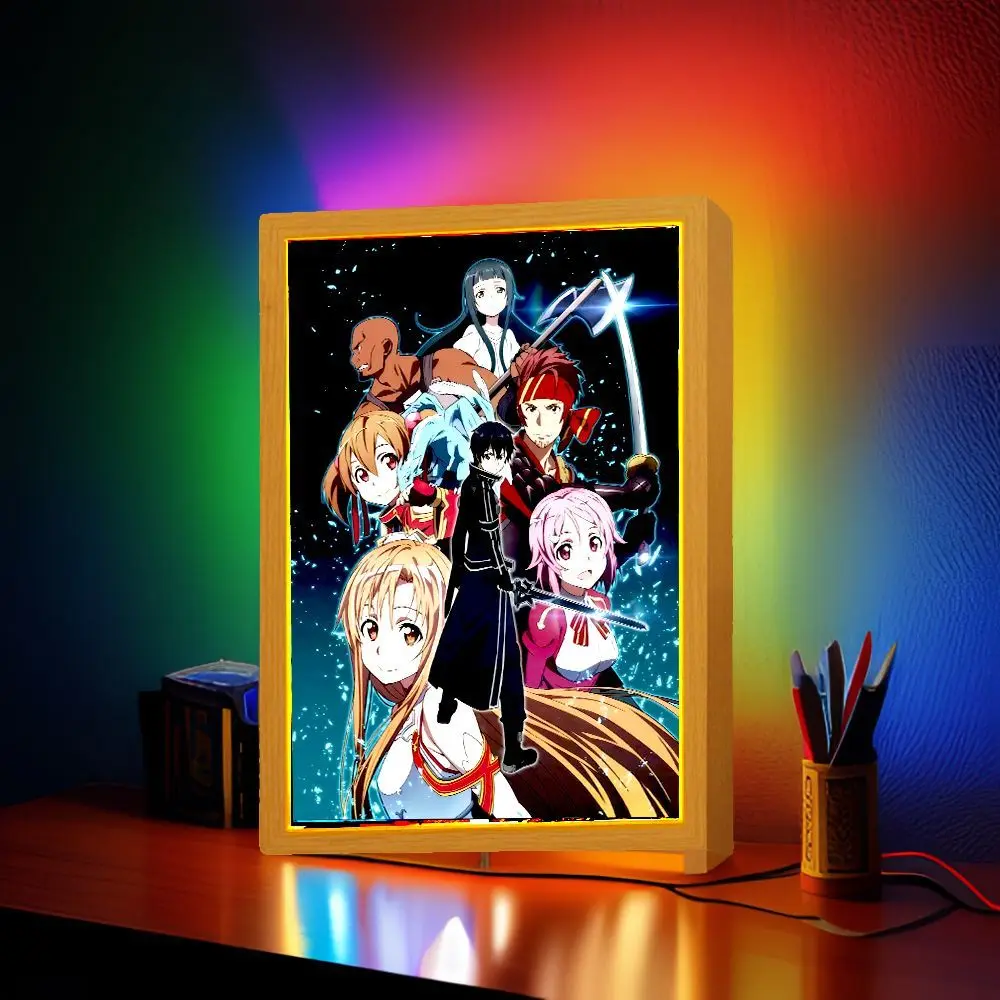 Anime Figure Sword Art Online Light Painting Photo Frame Kirito Figure Led Lamps Home Bedroom Tabe Decor Birthday Gift moon Lamp