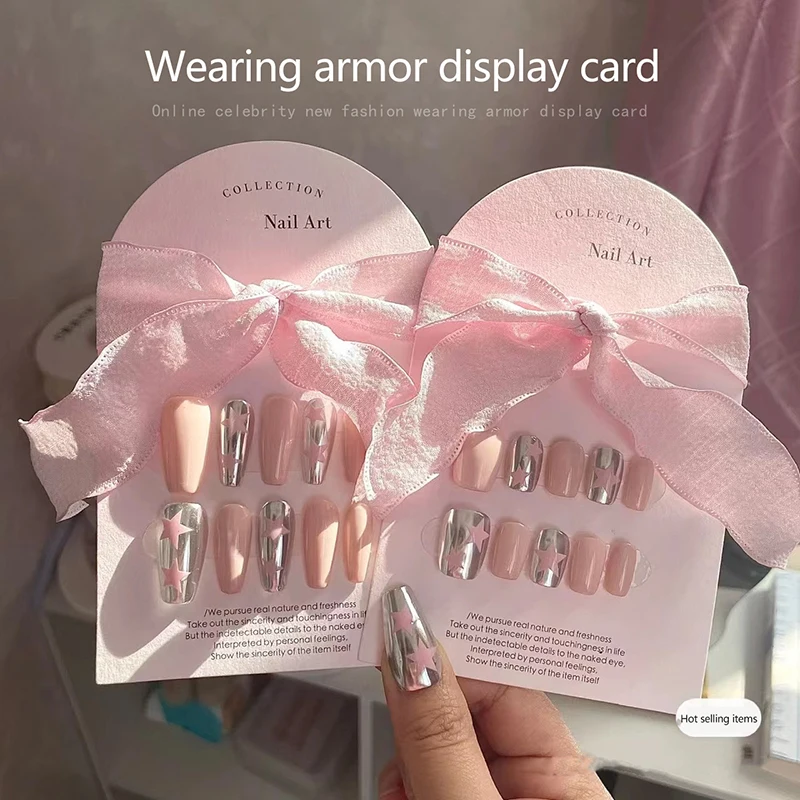 

5PCS Press-On Nail Packaging Display Card Silk Ribbon False Nail Light Luxury Design Exquisite Manicure Sample Display Salon