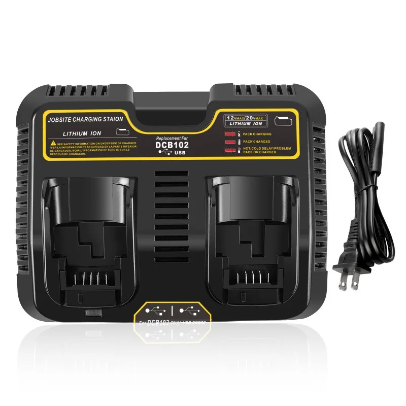 

Сменное зарядное устройство DCB102, двухпортовое быстрое зарядное устройство, зарядное устройство для электроинструмента, совместимое с литиевыми батареями Dewalt 20 В