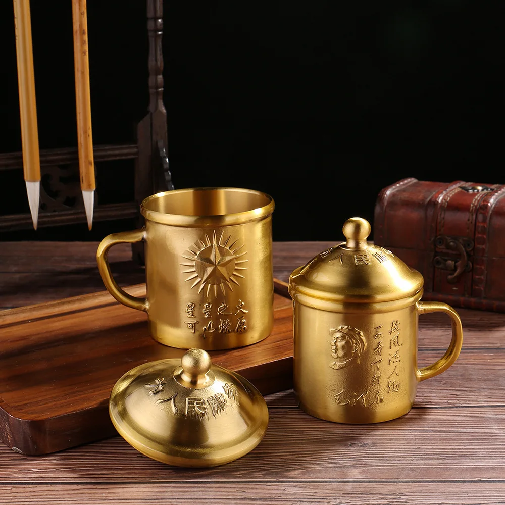 

Pure Water Chinese Style Metal Handicraft, Copper Ornament, Brass Huanggu Weiren Cup, Tea Set