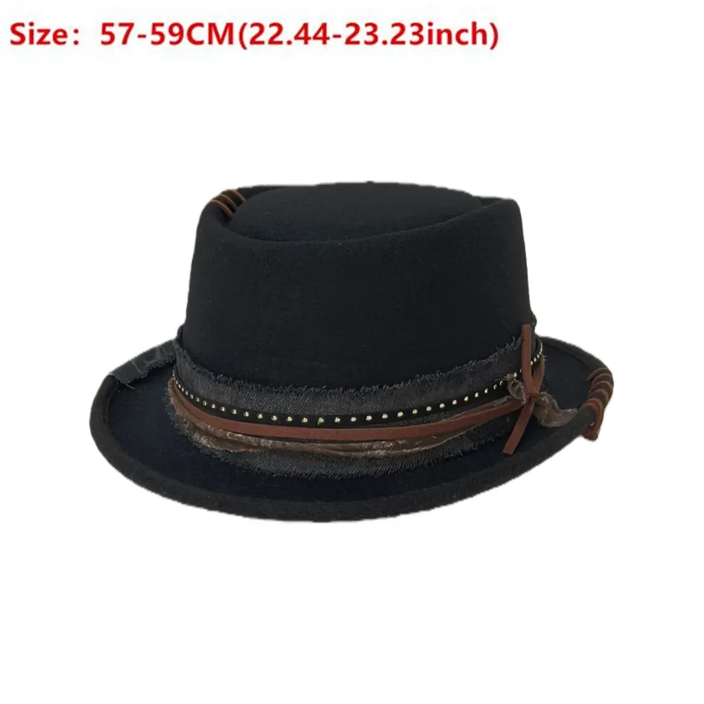 Men Women Black Pork Pie Hat Handmade Fedora Hat Trilby Fascinator Hat Pop Church Hat Can Adjusted Size