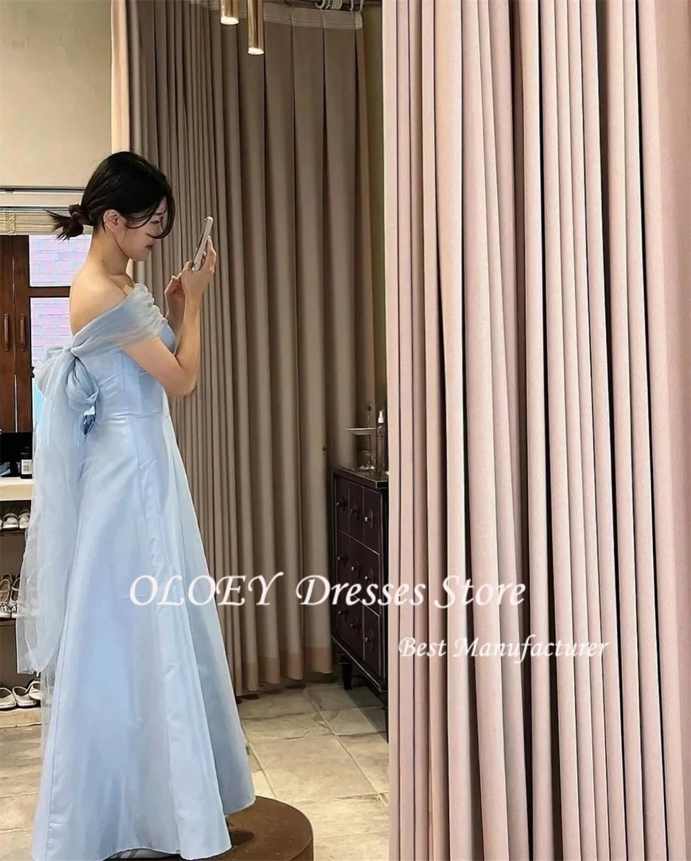 

OLOEY A-line With Tulle Shawl Simple Draped Korea Wedding Dress Photo Shoot Floor-Length Evening Gown Dress Birthday Party