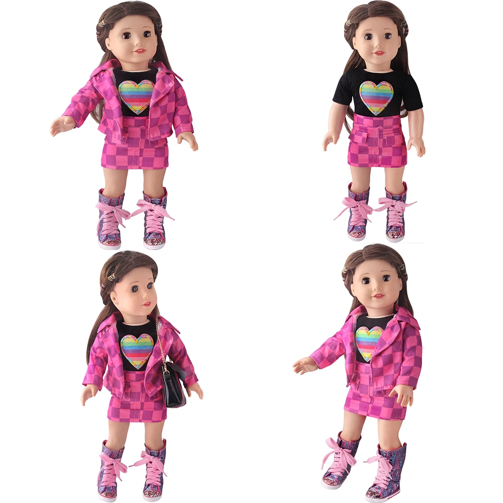 18 inch doll girl street photography set fashionable and trendy three piece set suitable for 18 inch doll clothing doll accessor