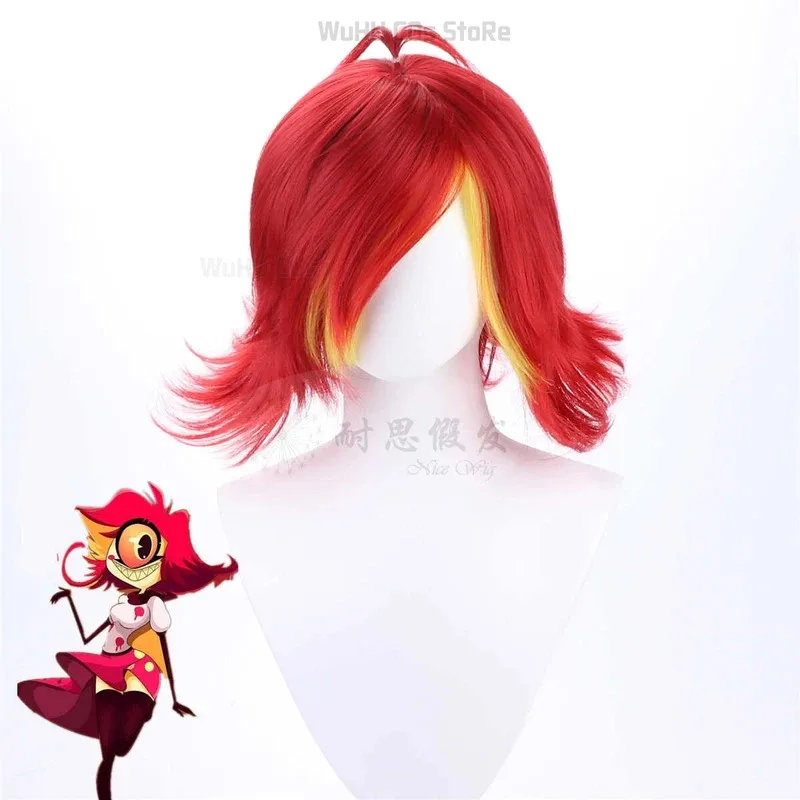 

2025 yiyi Hazbin Cos Niffty Wig Anime Hotel Cosplay Wigs Short Red Curly Heat Synthetic Hair Women Halloween Costume Party Role