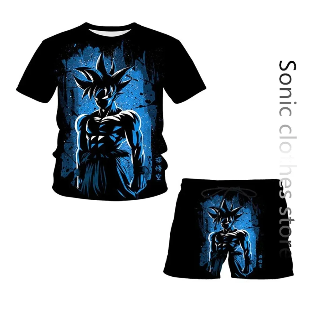 

Japanese Cartoon Dragon Ball Z T-shirt Children's Men T-shirt Shorts Two-piece Set Summer Boys T-shirt+shorts Beach Pants