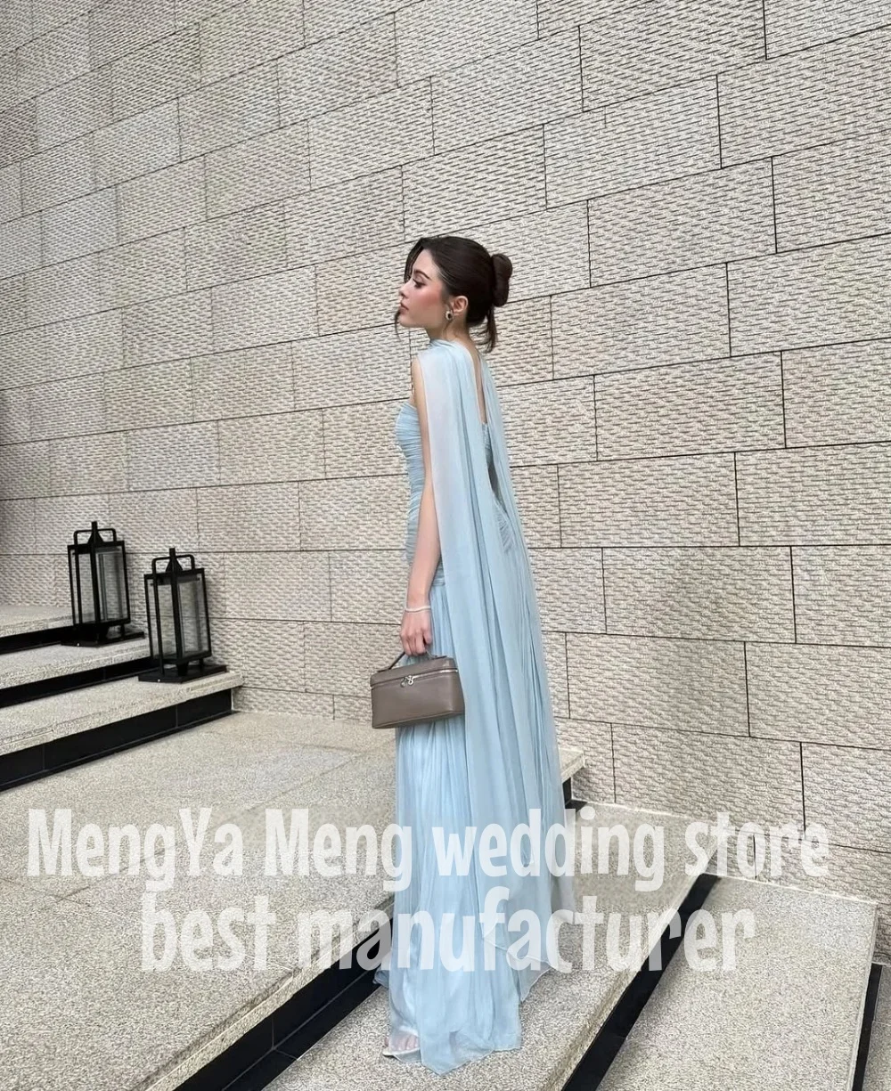 فستان سهرة أنيق باللون الأزرق بدون حمالات من ZHUISHU فستان حفلات شيفون على شكل حرف A بطول الأرض مناسبة رسمية حسب الطلب