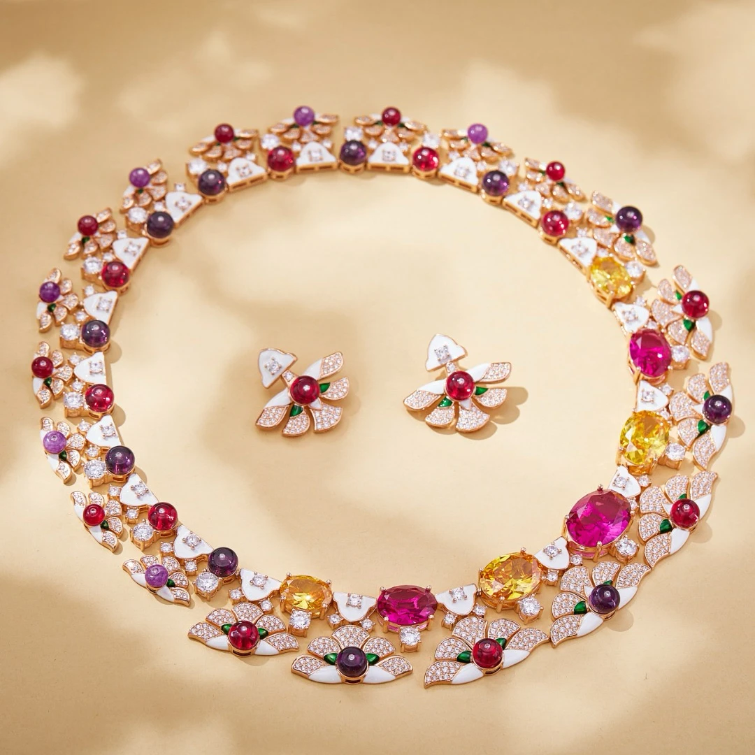 

EYER Luxury Charming AAA Zircon Colorful Flower Choker Necklace And Earrings For Women Wedding Party Evening Dress Jewelry Sets
