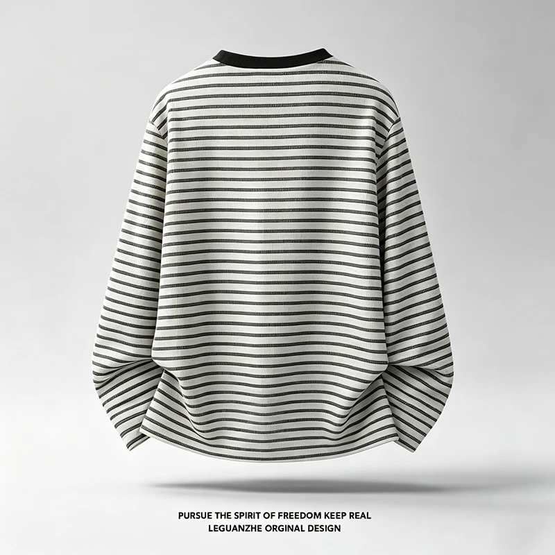 Vintage-T-Shirt mit langen Ärmeln und Streifenmuster für Herren, lockere Passform, Rundhalsausschnitt, lässiges Basic-Oberteil, weich und bequem, ideal für den täglichen Gebrauch. – Detail 5