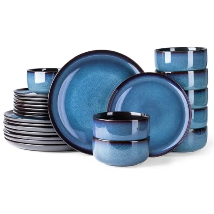 

Ceramic Dinnerware Sets for 8 Stoneware Plates and Bowls Reactive Glaze Dishes Set Highly Chip and Crack Resistant Dishwasher M