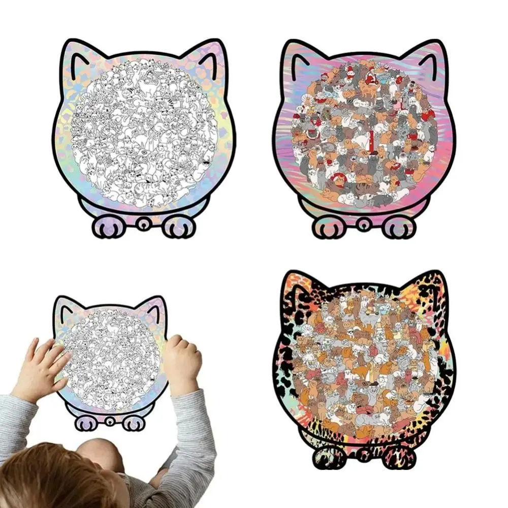 

135-piece Morandi-colored Cat-shaped Puzzle with Cat Silhouette Frame Macaron Color Cat Wooden Jigsaw Puzzle