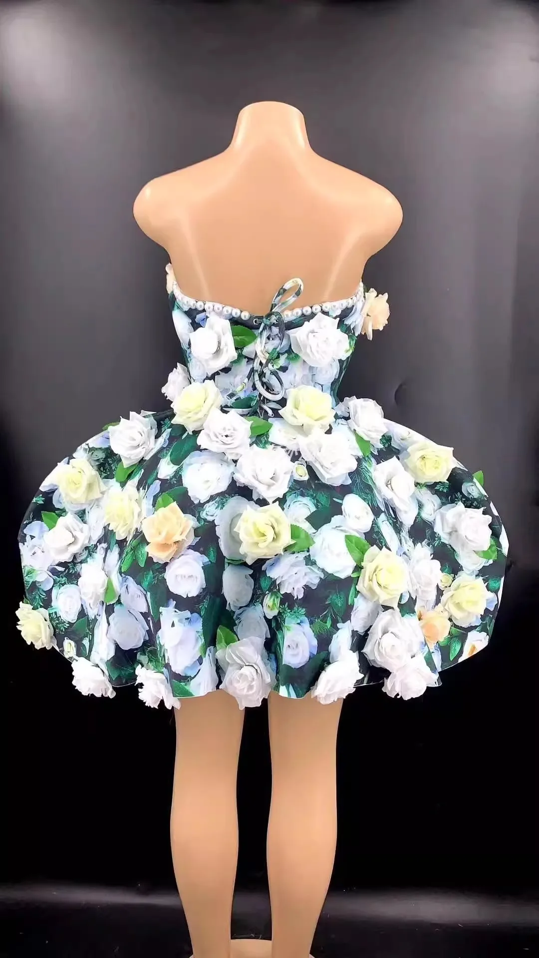 Romantic Women Bubble Bloom Mini Dresses 3D White Rose Flower A-line Female Short Engagement Party