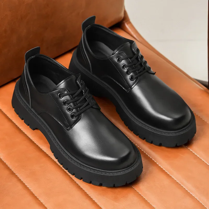 Autumn2024 New Men's Business Waterproof Black Leather Shoes Chef's Shoes Korean Style Versatile Thick Bottom Work Shoes