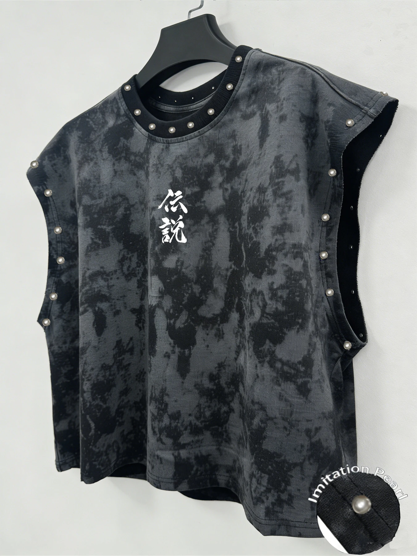 Dye Sleeveless Tank Top, Oriental Dragon Flower Chinese Character Print Imitation Pearl Street Vest tank top men bodybuilding