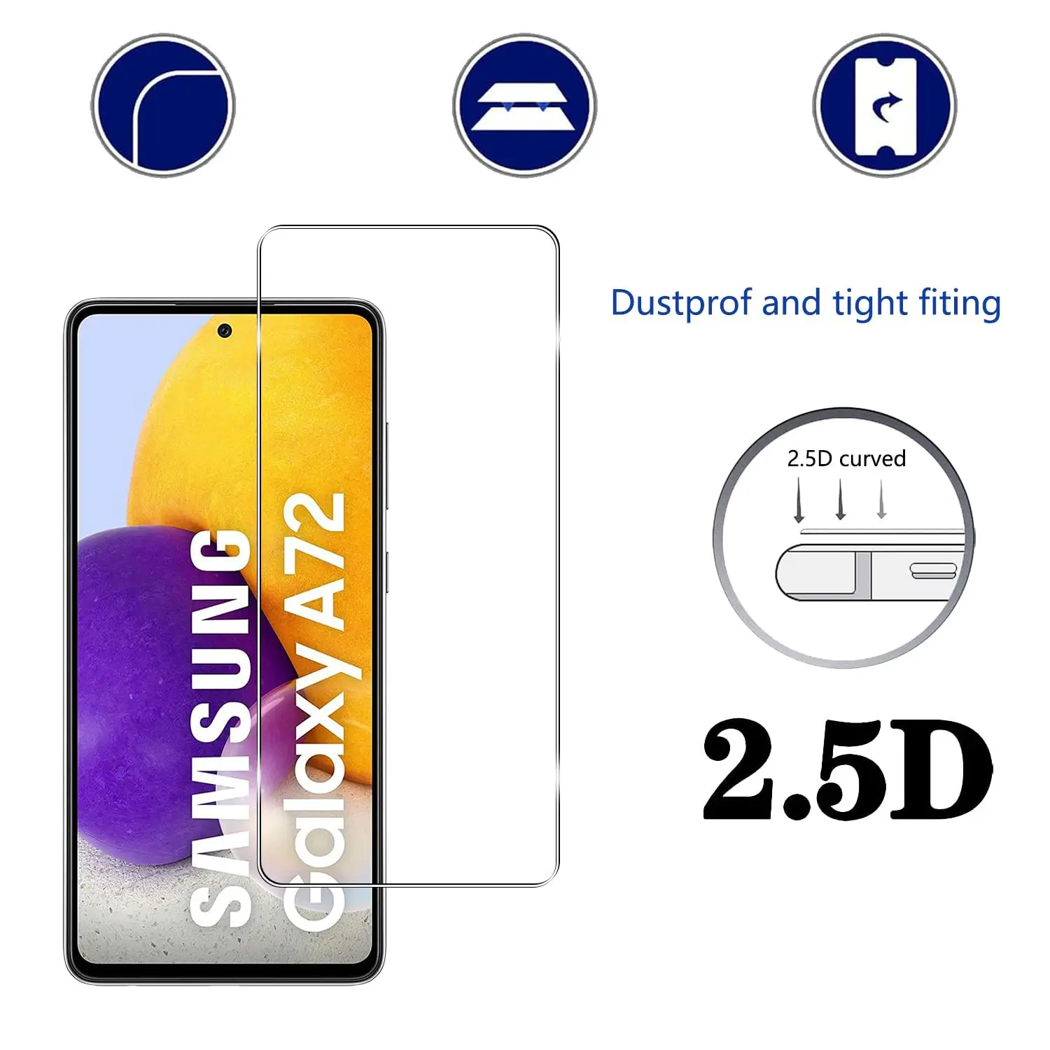 Protector de pantalla para Samsung Galaxy A72, vidrio templado de alto aluminio 9H HD, funda transparente amigable