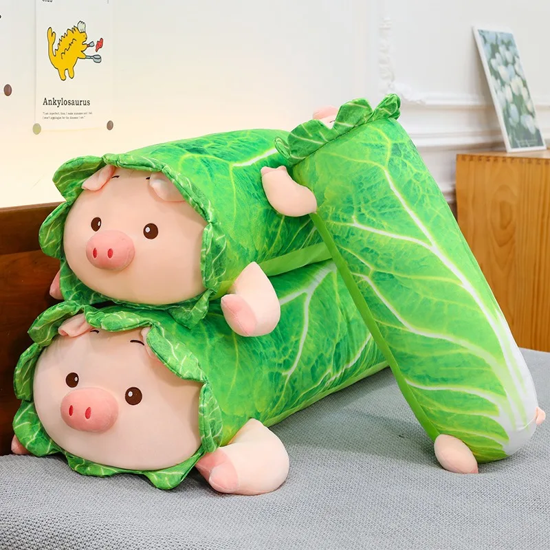Urocza pluszowa zabawka, słodka świnka kapusta, wypchana lalka, miękka maskotka, prezent urodzinowy dla dziewczynek, długa poduszka, urocza pluszowa świnka.