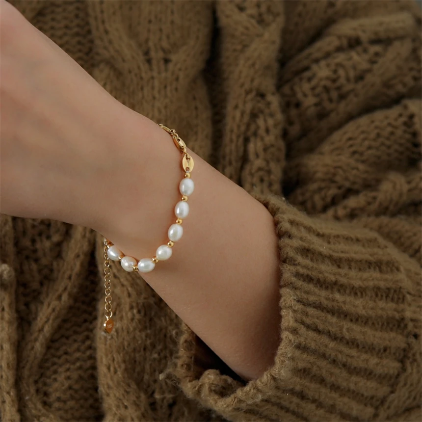316L Stainless Steel Vintage Pig Nose Shape Pearl Asymmetr Charms Chain Bracelets For Women Fashion Fine Jewelry Gifts