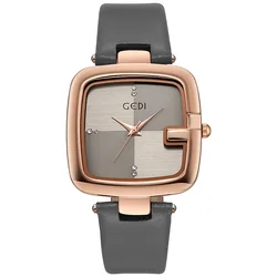 Fashion Gedi Top Brand Light Luxury Large Square Dial Women's Niche High-end Leather Strap Quartz Waterproof Gift Wrist Watches