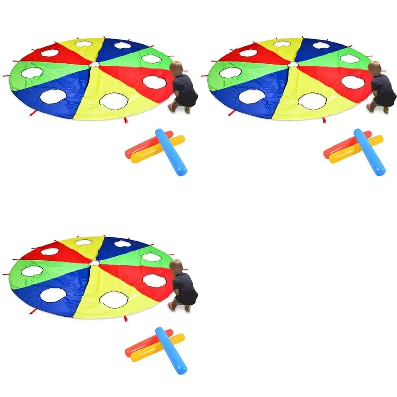 

Набор из 3 радужных парашютов длиной 6 футов для игр на открытом воздухе (W Mouse) с 9 воздушными палочками длиной 2 м