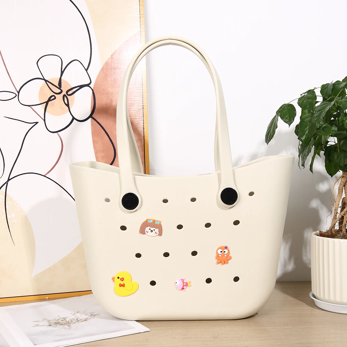 Large Beach Bag Summer EVA Beach Basket Women Picnic Tote Bag Holes Waterproof Handbag Pouch Shopping Shoulder Bag