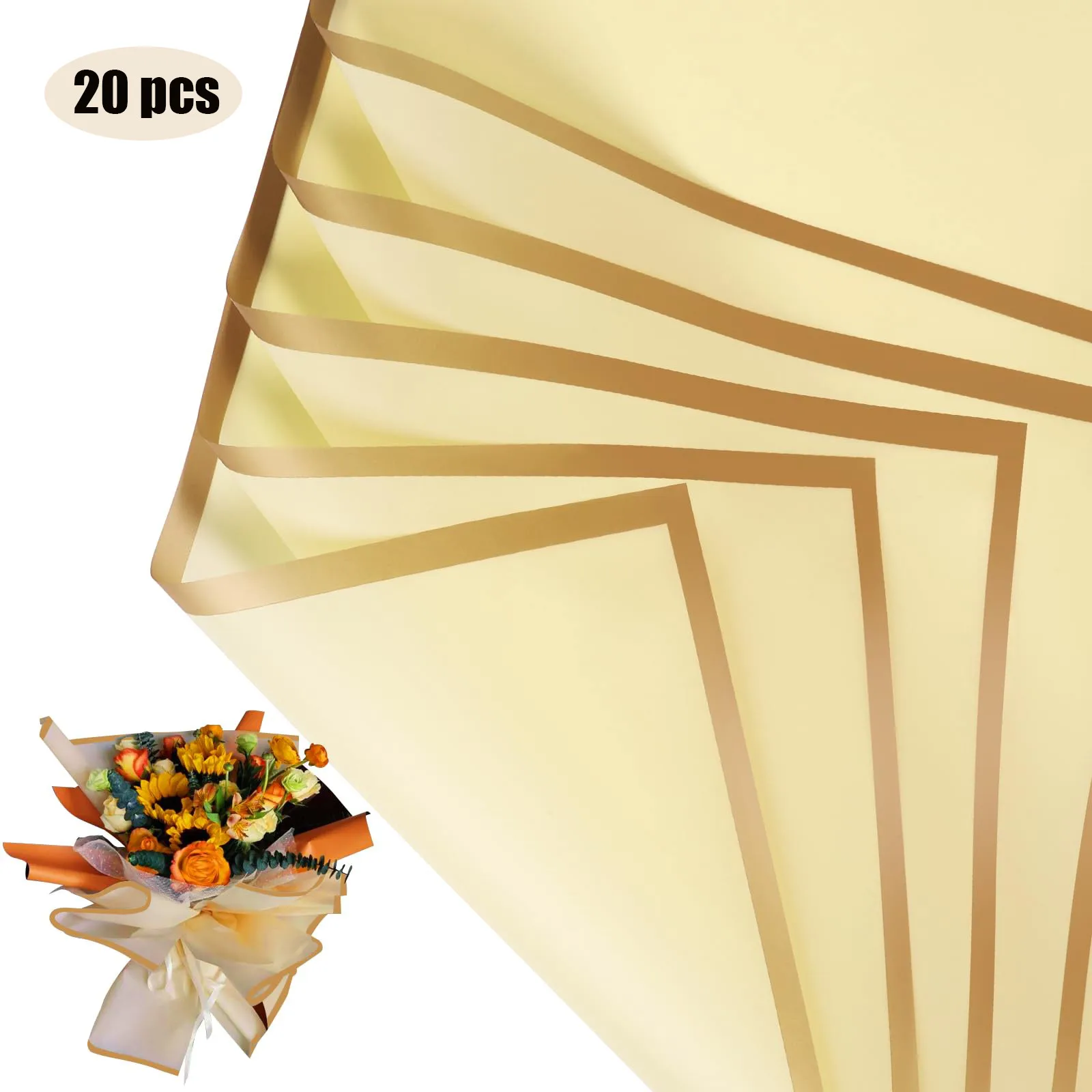 20-Blatt Blumen-Geschenkpapier mit goldenen Kanten, wasserfeste Blumenstraußverpackung – perfekt für DIY-Hochzeiten und Geburtstage