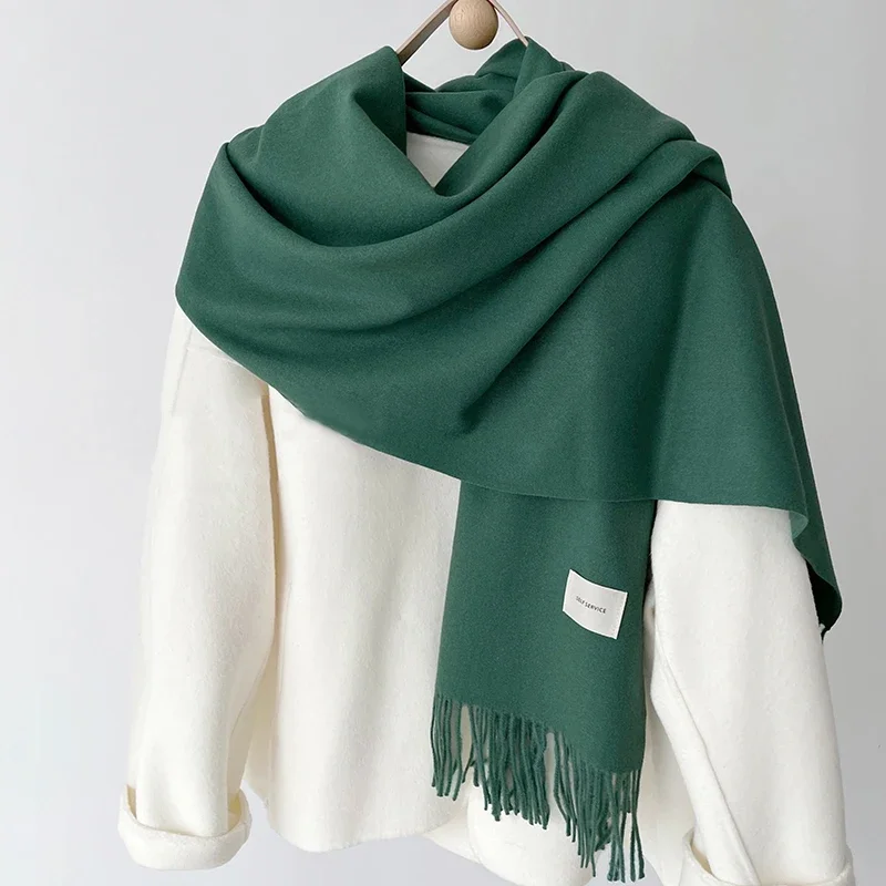 Women Winter Solid Color Scarf Imitation Cashmere Soft Brown White Warm Knitted Woolen Ins Neck Pashmina Big Shawl