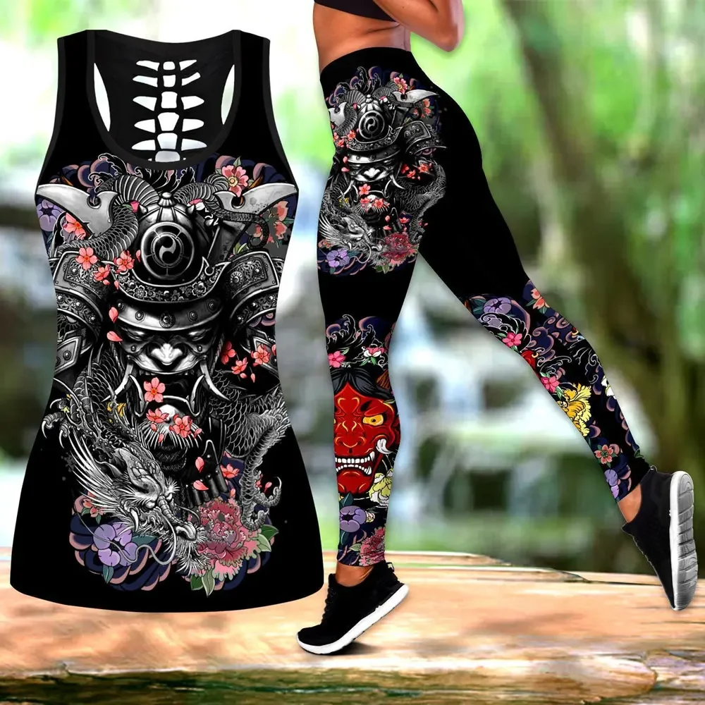 

Fashion Women Leggings Samurai and Dragon 3D Printed Tattoo Leggings & Tank top Sexy Elastic Female Skinny Leggings