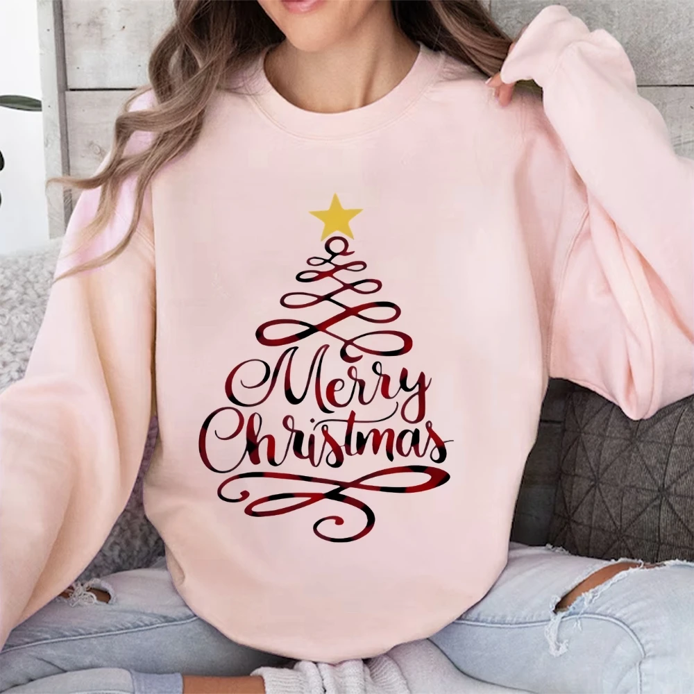 Festive Christmas Tree Print Women's Fashionable Long-Sleeve Top Merry Christmas Soft Comfortable Fabric Sweatshirt Sweater