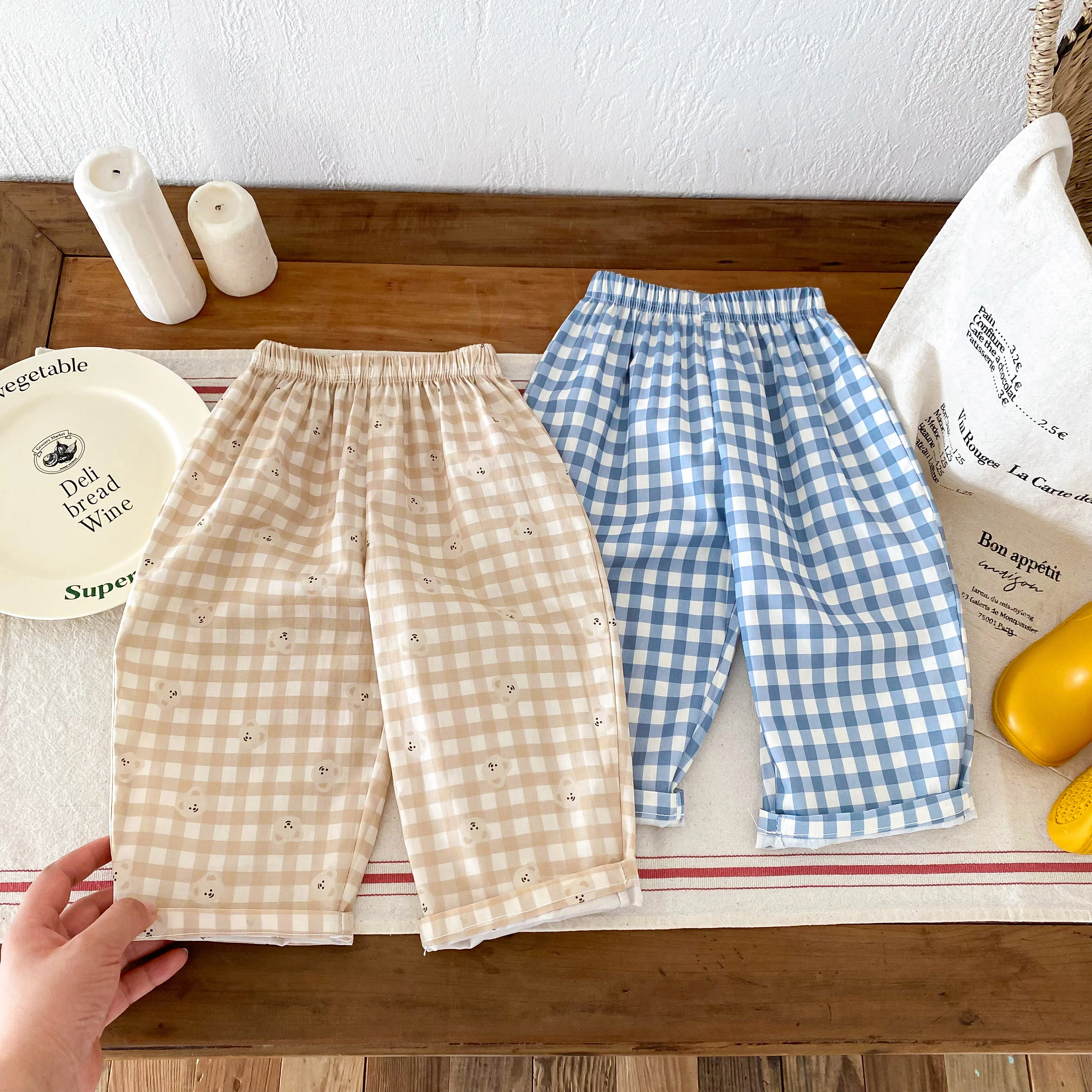 2026 New Summer Kids Plaid Trousers Loose Casual Children's Pants Korean Fashion Baby Girls And Boys Clothing Leisure Harem Pant