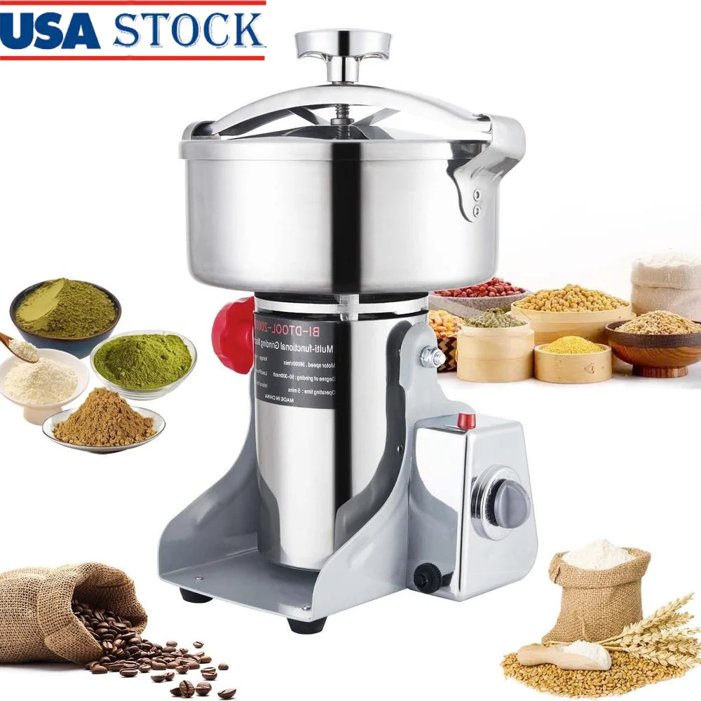 Electric Grain Mill Grinder 2000g Stainless Steel High-speed Spice Herb Grinder 3600W Dry Machine Safety Induction Switch