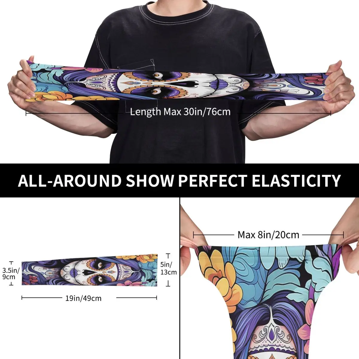 المكسيكي كاترينا فتاة يوم الموتى السكر الجمجمة في الهواء الطلق أكمام أذرع تبريد الشمس الأشعة فوق البنفسجية غطاء للحماية الجليد الحرير ركوب الدراجات أكمام الوشم #5