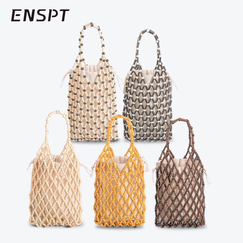 Saint Barth Beach Bag Leisure Vacation Handmade  Handbag Luxury Design Hand-Woven Bag Hollow Wooden Bead Handbag