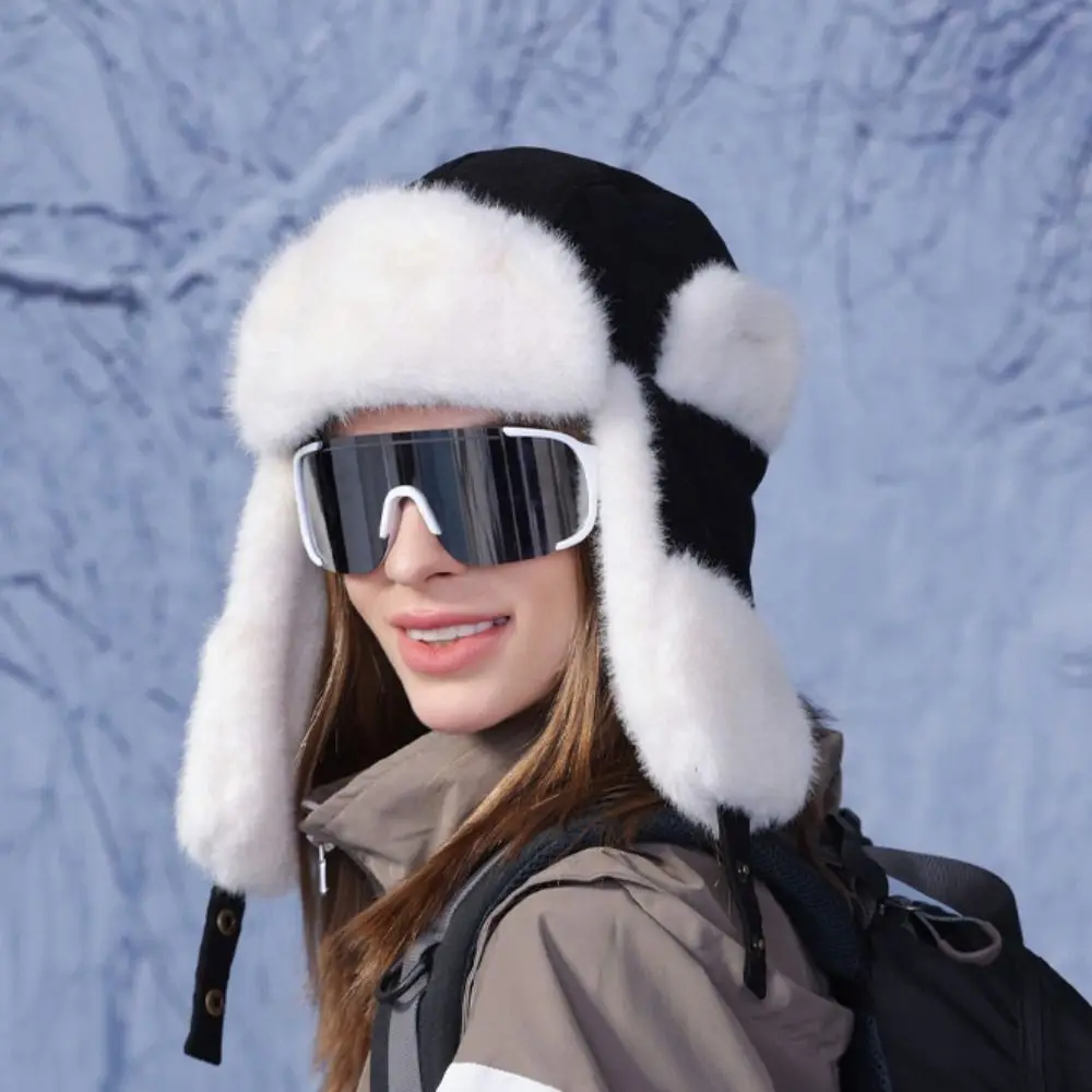 Portable With Earflap Winter Pilot Hat Cold Resistant Keep Warm Plush Cycling Hat Windproof Thickened Russian Cap Skiing