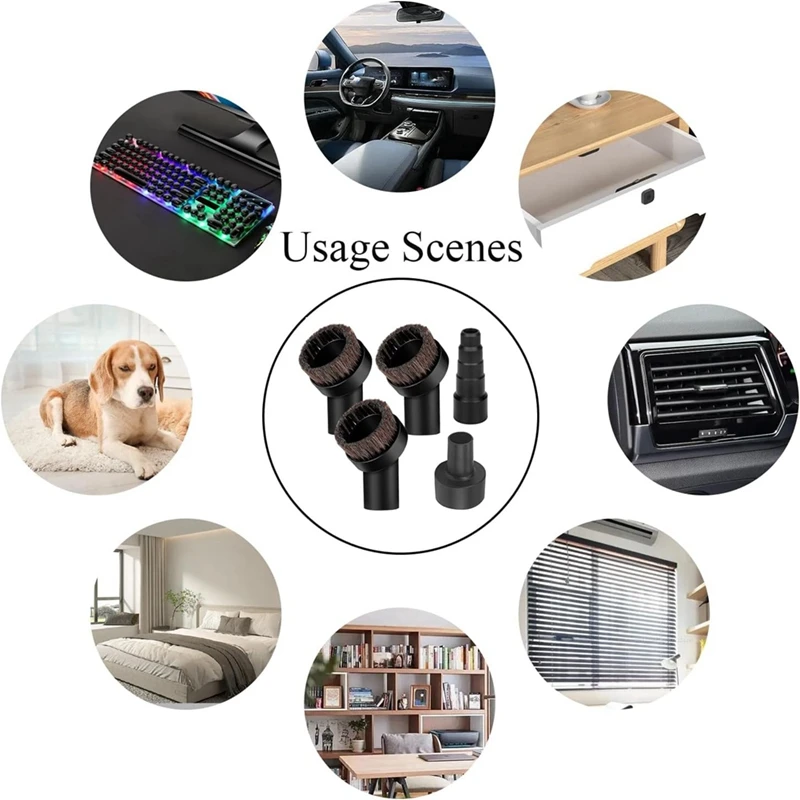 فرشاة فراغية لشعر الحصان ، شعيرات مستديرة ناعمة ، محول خرطوم ، 1 "، 2" من وإلى 1"