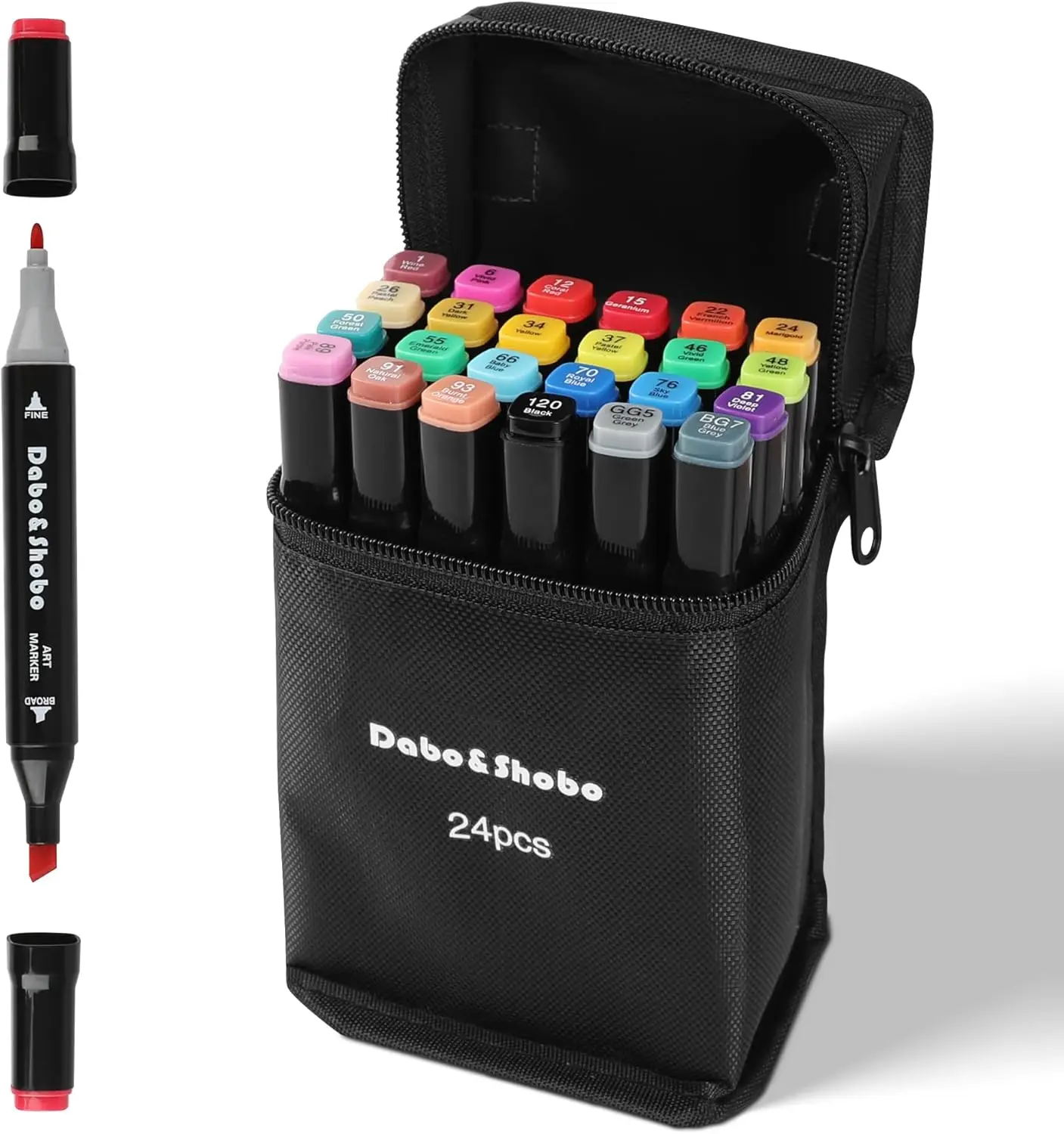 

24-Color Dual-Tip Art Markers for Adult Sketching & Coloring, Fine & Chisel Nibs, Fast-Drying Ink
