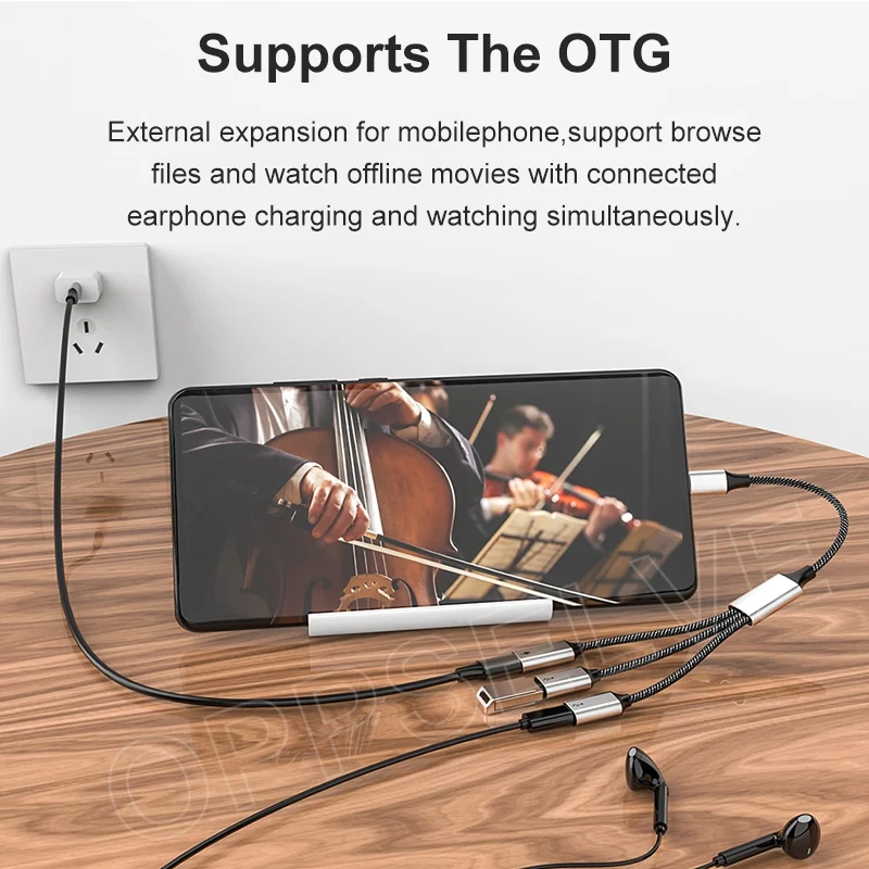 USB Type C To Dual Type-C OTG Adapter PD 60W Dock HUB 3 in 1 Charging Data Cable For Macbook Samsung Huawei Xiaomi Laptop Tablet