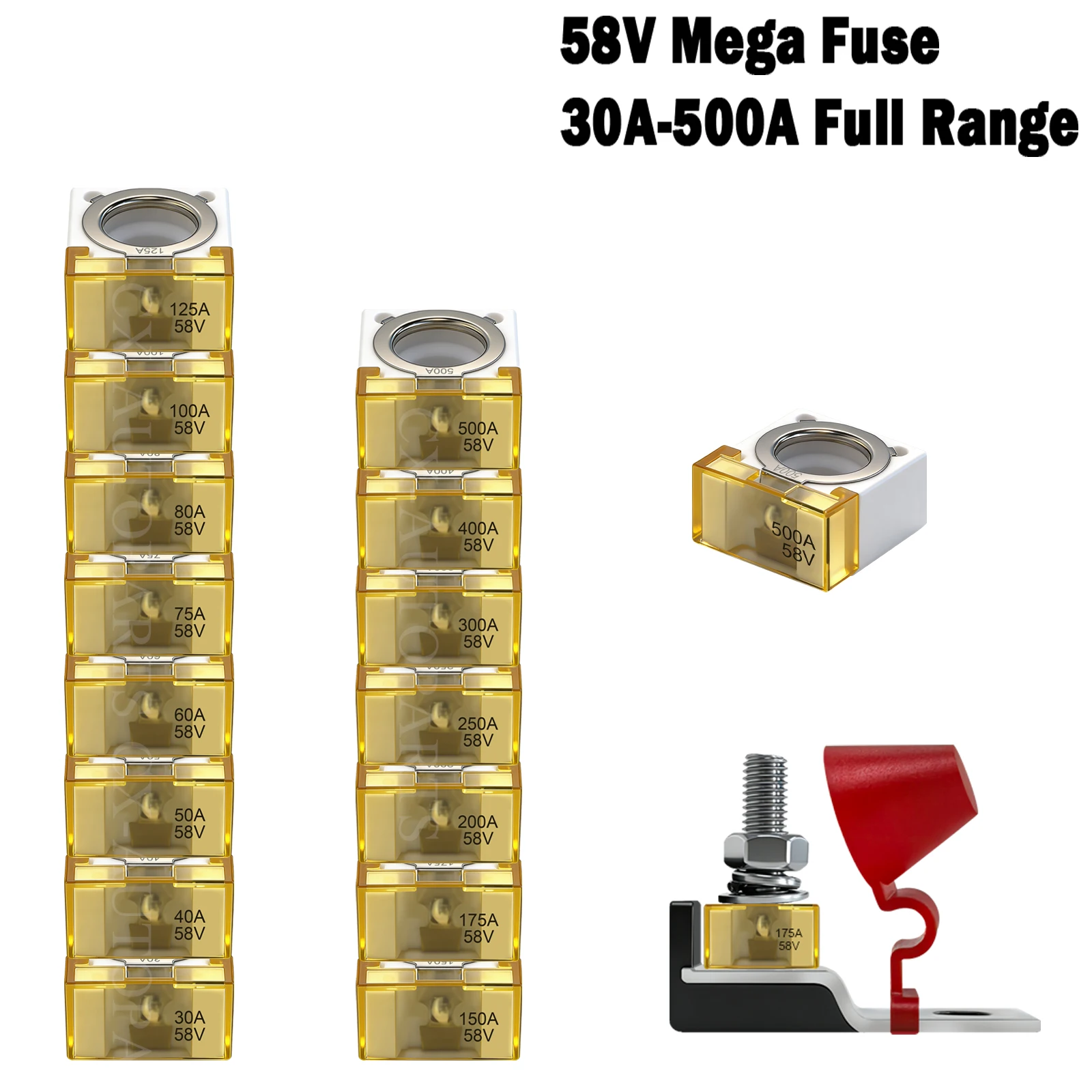 58V MRBF Marine Rated Battery Fuse Block 30A 50A 70A 80A 100A 200A 300A 400A 500A High Current Terminal Fuse for RV Boat