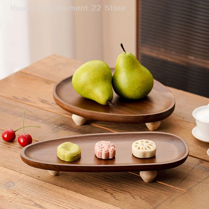 High-Footed Premium Acacia Wood Serving Tray With Feet Irregular Shaped Storage Organizer For Fruits & Snacks Ideal For Home Use