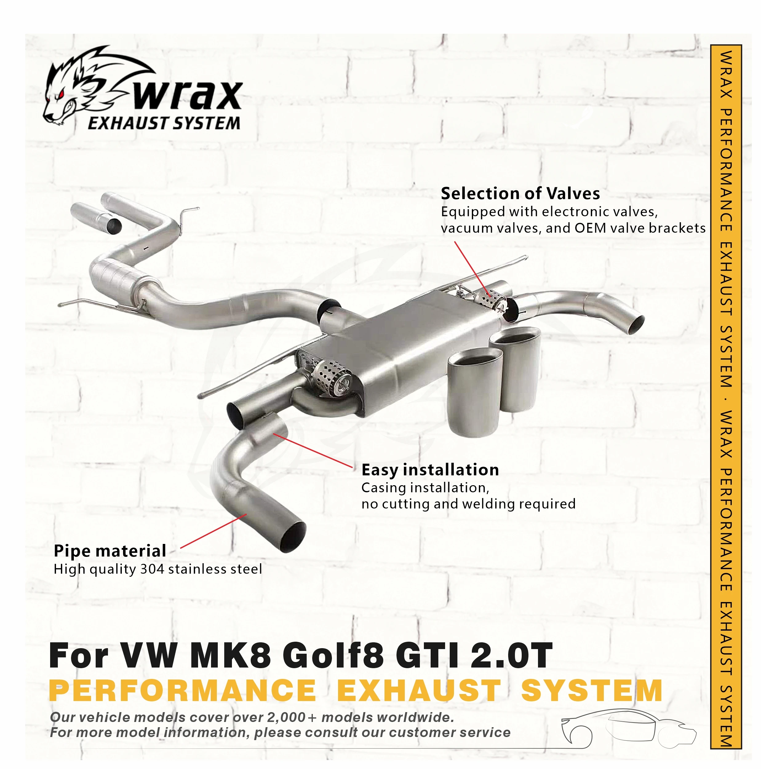 

WRAX Sport Exhaust System for VW MK8 Golf8 GTI 2.0T High Quality SS304 Catback with Vacuum Valve Support Customization