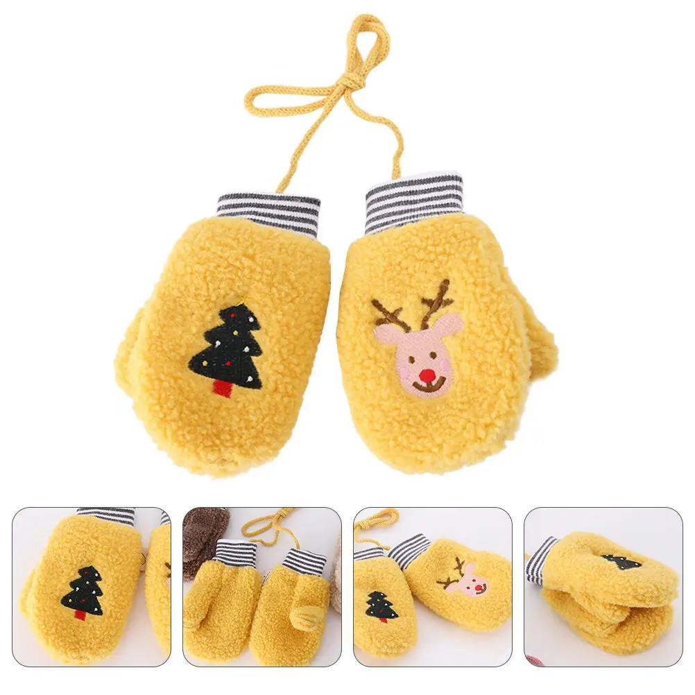 

1 Pair Baby Hanging Neck Kids Cartoon Gloves Warm Winter Full Finger Knitted Mittens Lovely Windproof Gloves for Toddlers