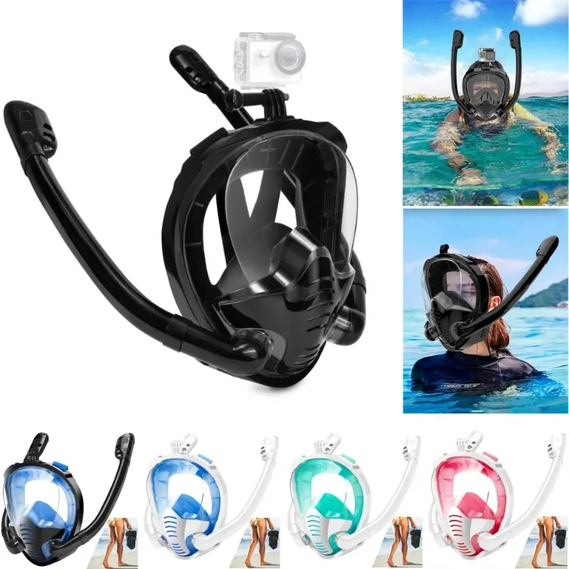 

Full Face Snorkel Mask 180°Panoramic View Silicone Dry Top Snorkeling Diving Swimming Goggles With 2 Snorkels Anti-Fog Anti-Leak